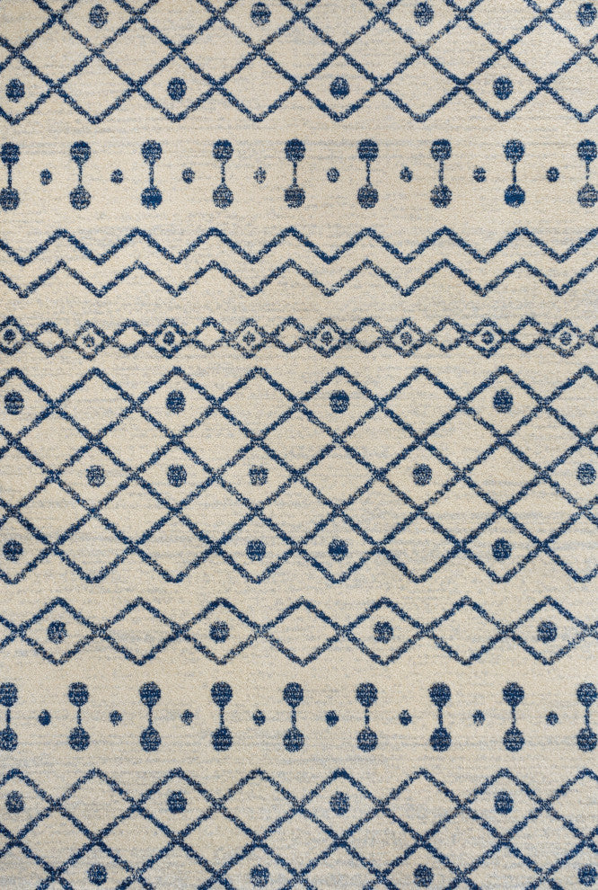 Aksil Moroccan Beni Souk Area Rug, Cream/Navy, 8 Ft. X 10 Ft.