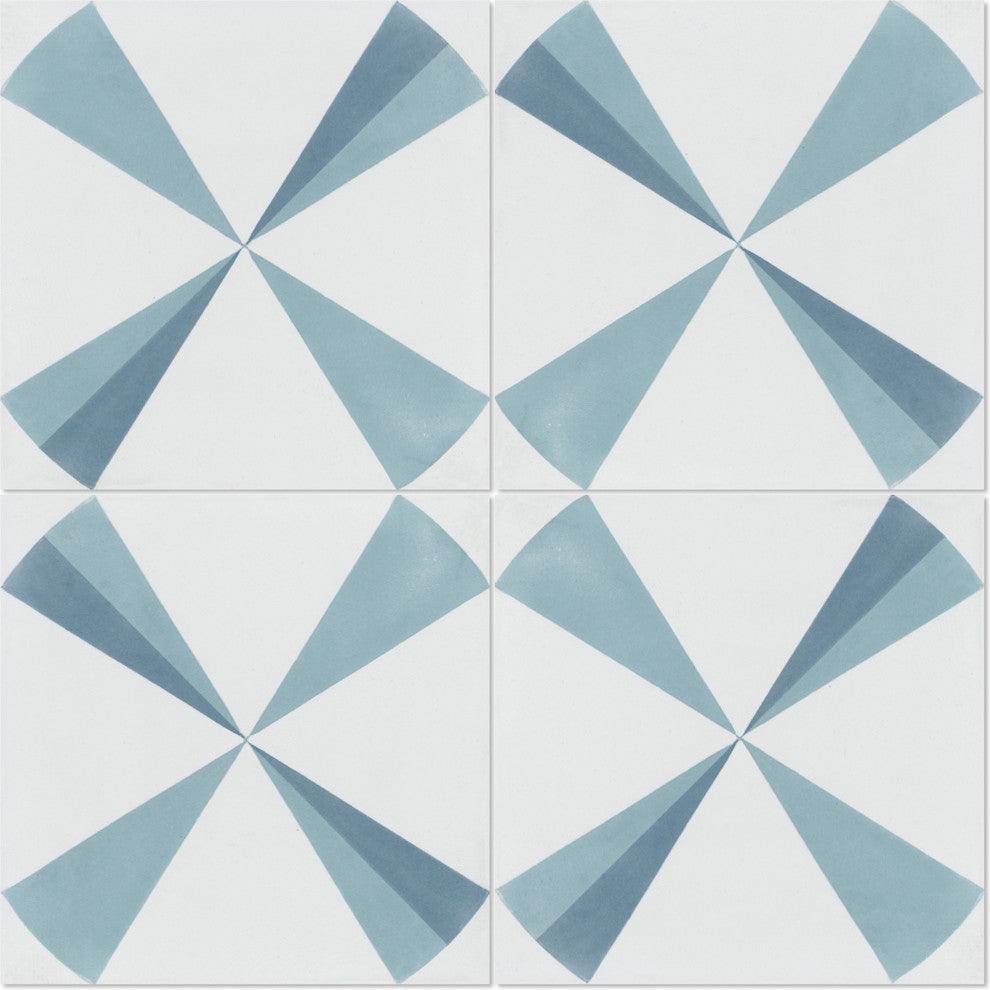 8"x8" Polaris Azul Handcrafted Cement Tiles, Set of 16