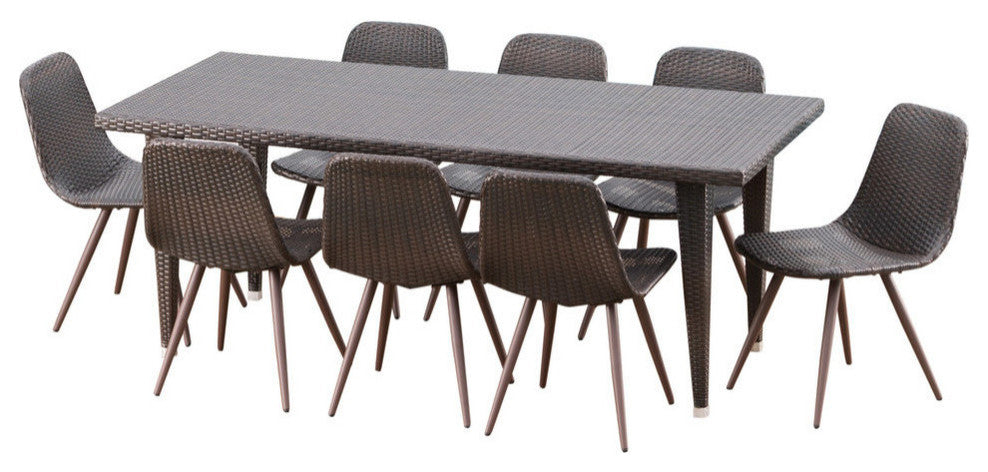 GDF Studio 9-Piece Luka Outdoor Multi-brown Wicker 75" Rectangular Dining Set