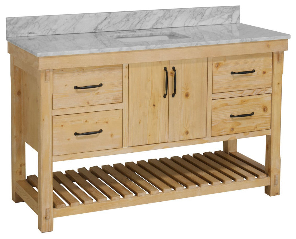 Birmingham Bathroom Vanity, Drift Wood, 60", Carrara Marble, Single Sink