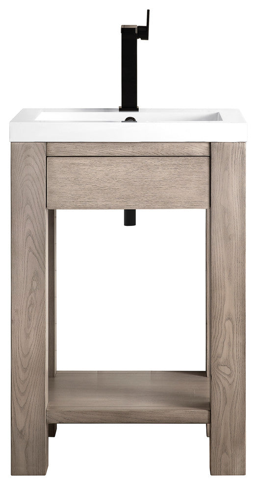 Brooklyn 24" Wooden Sink Console, Platinum Ash, White Glossy Resin Countertop
