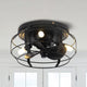 12 in Black Flush Mount Caged DC Motor Ceiling Fan with Light Kit and Remote