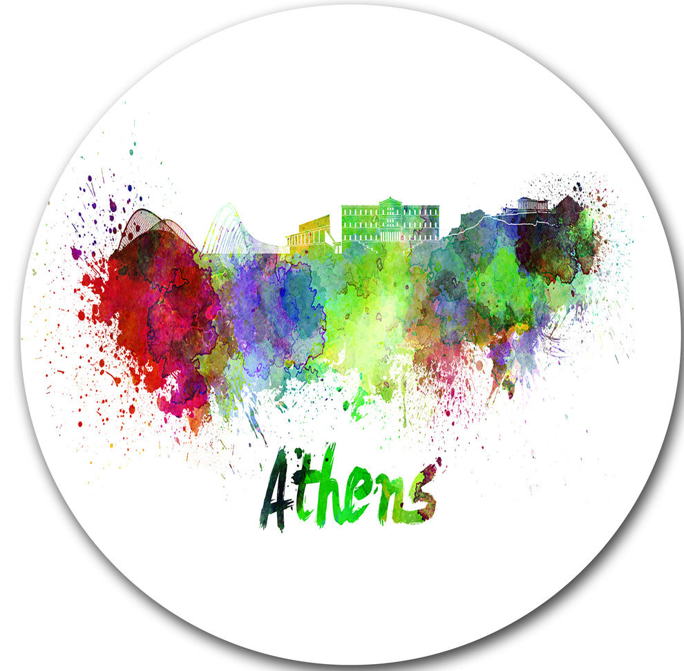 Athens Skyline, Cityscape Round Wall Art, 11"