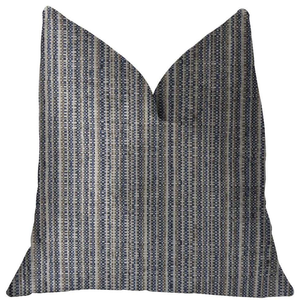 Parallel Lanes Blue, Beige and Brown Luxury Throw Pillow, 20"x26" Standard