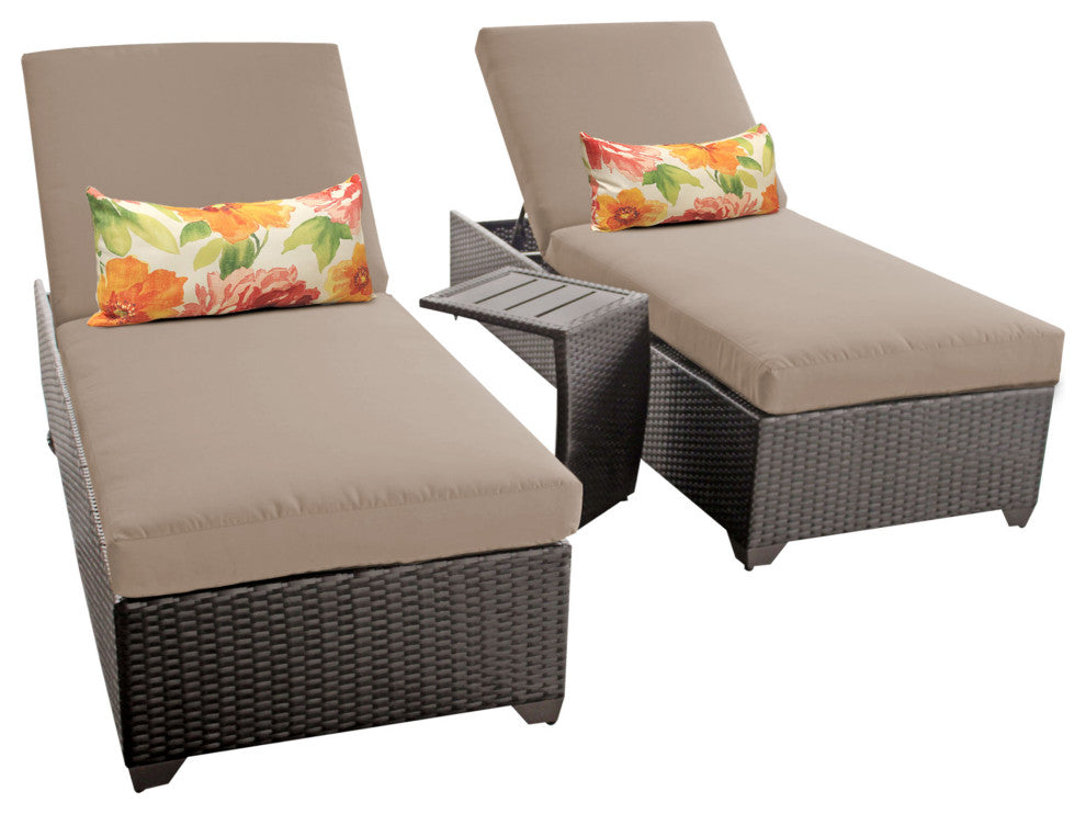 Barbados Chaise Set of 2 Outdoor Wicker Patio Furniture With Side Table