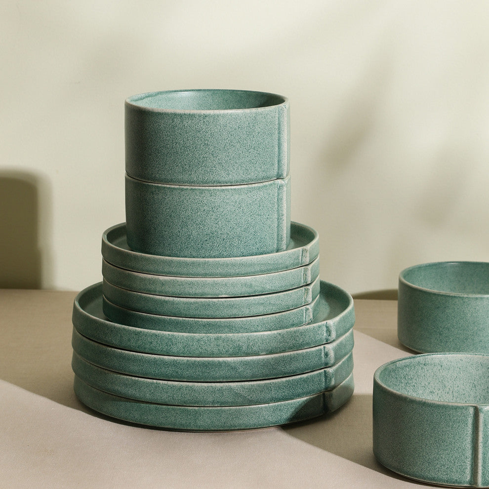 Stone Lain Bao Stoneware 24-Piece Dinnerware Set, Green