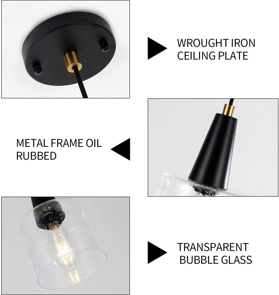 Modern Black Hanging Lighting Glass Pendant Lamp Bar Light