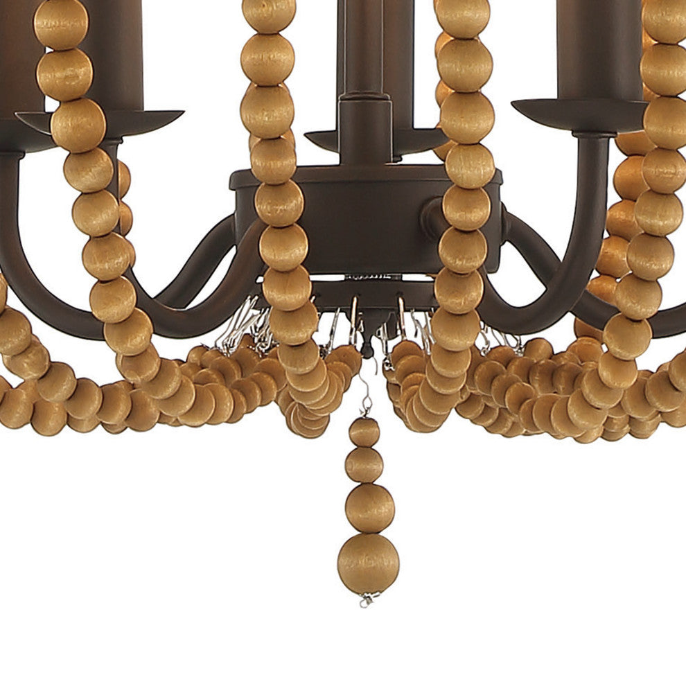 5 - Light Candle Style Empire Chandelier with Beaded Accents, Oil Rubbed Bronze