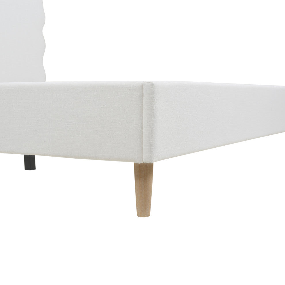 Stockholm Modern Wavy Headboard Platform Bed, Antique White Polyester, King