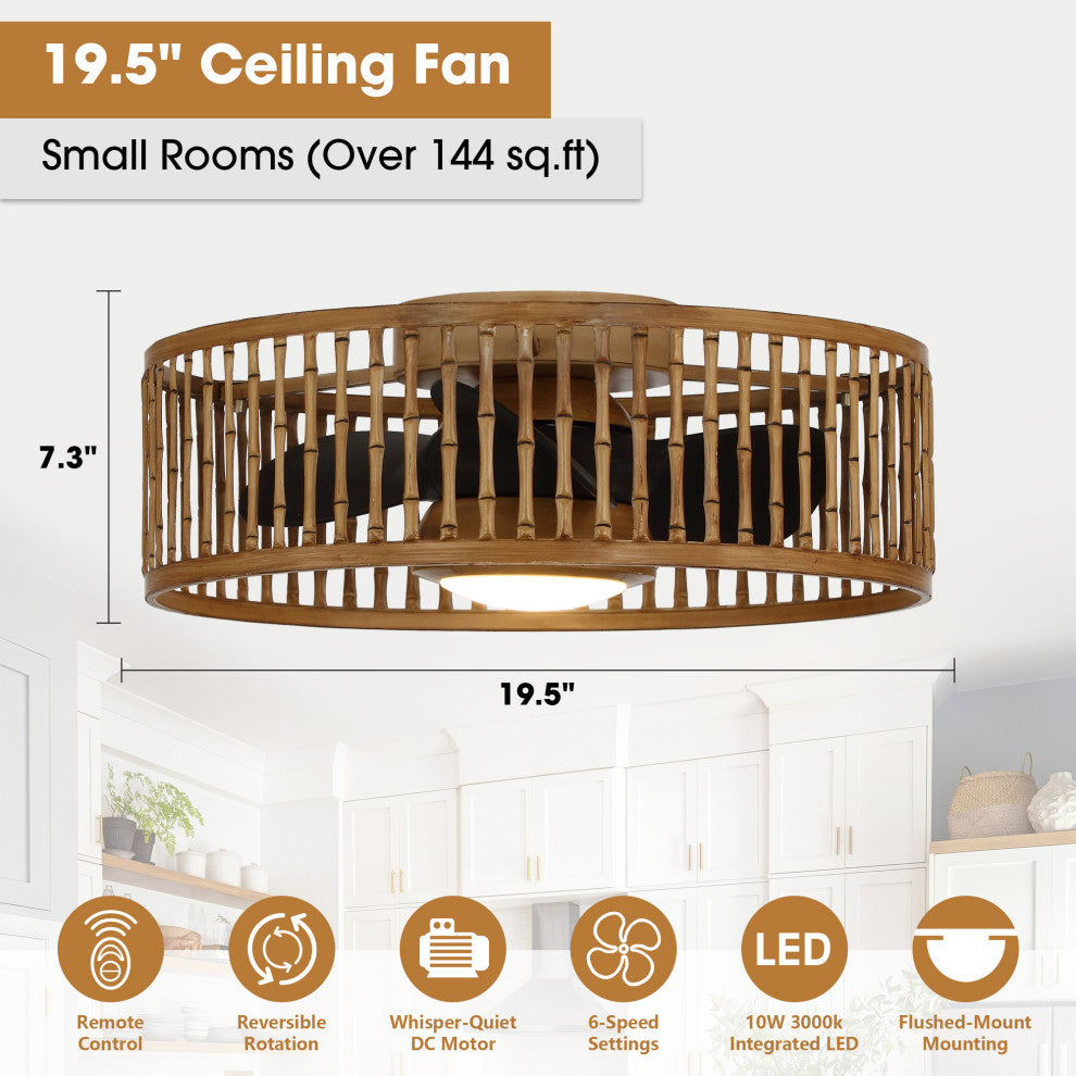 19.5 in Indoor Farmhouse Flush Mount LED Ceiling Fan With Remote Control