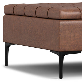 Laura Mid Century Lift Top Storage Ottoman, Distressed Saddle Brown