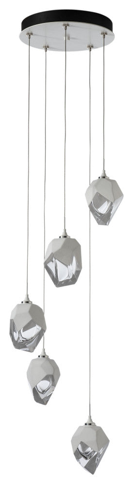 Chrysalis 5-Light Small Crystal Pendant White Finish- Long, White Crystal
