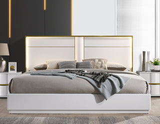 Havana Platform White With Gold Trimming Bed, Eastern King