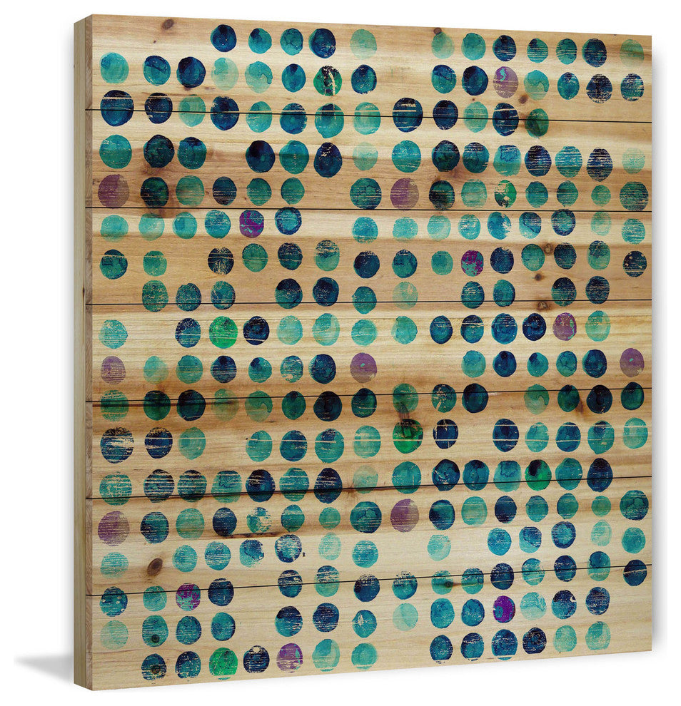 "Multi Blue Dots" Painting Print on Natural Pine Wood