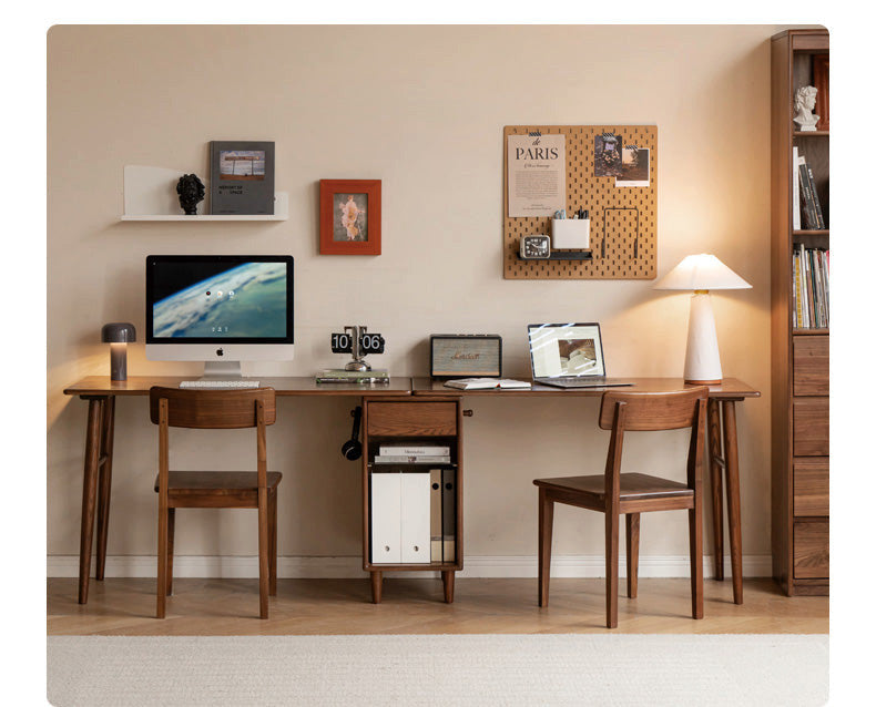 Oak Solid Wood Office Desk, Natural Wood, 35.4x22x29.5", + Cabinet