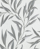 Floral Textured Wallpaper, Leaves, White Gray Silver, One Roll
