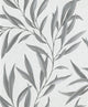 Floral Textured Wallpaper, Leaves, White Gray Silver, One Roll