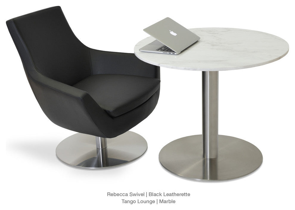 Rebecca Swivel Chair, Black Leatherette, Stainless Steel