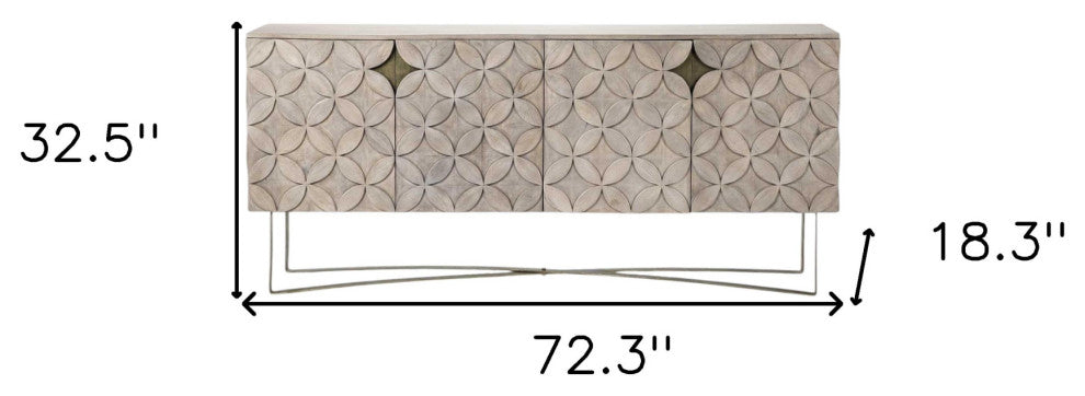 72" Light Brown Solid Wood Sideboard With Four Doors