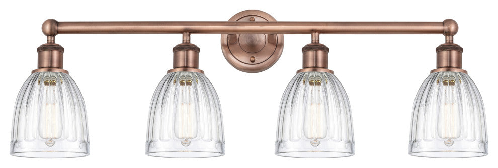 Brookfield 4-Light 33" Bath Vanity Light, Antique Copper Finish, Clear Shade
