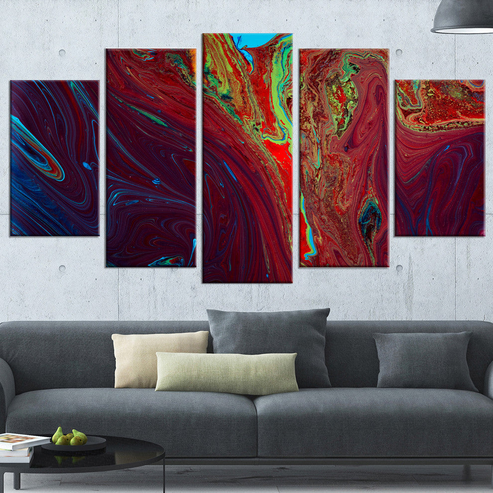 "Dark Red Abstract Acrylic Paint Mix" Canvas Print, 5 Panels