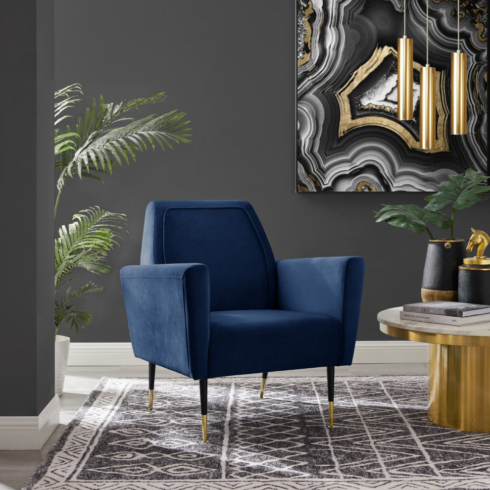 Inspired Home Holt Accent Chair Velvet/Linen 30Lx32Wx36H, Navy