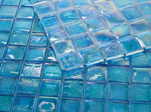 Mosaic Glass Tile Squares For Swimming Pool, Wet Areas & More, Light Blue