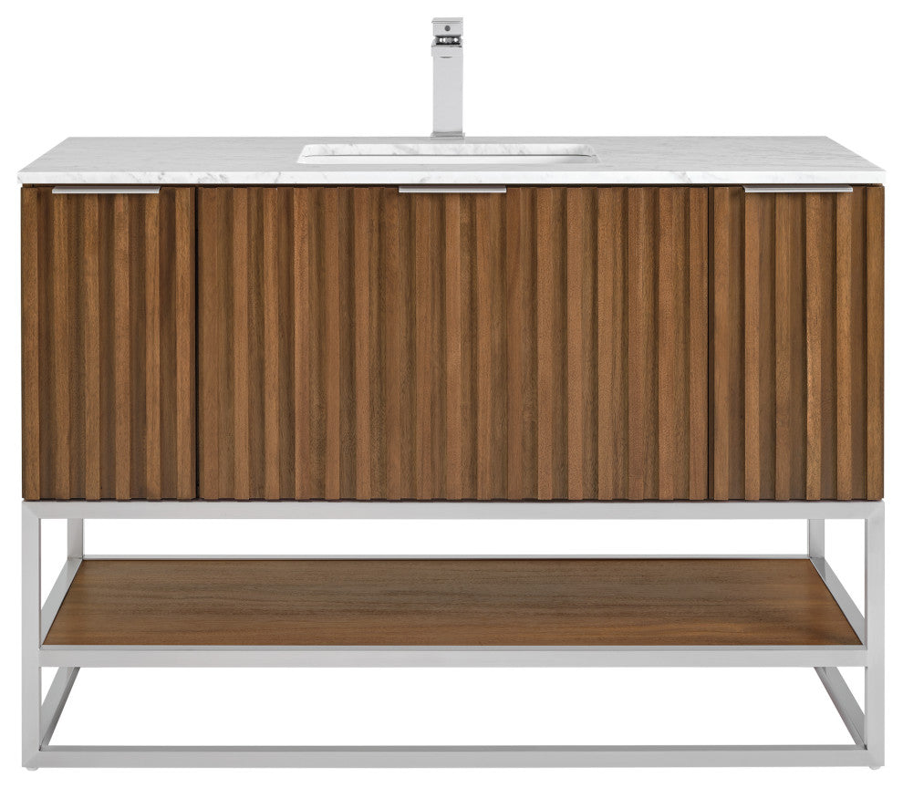 Terra Bathroom Vanity, Walnut/Brushed Nickel, 48", Marble Top