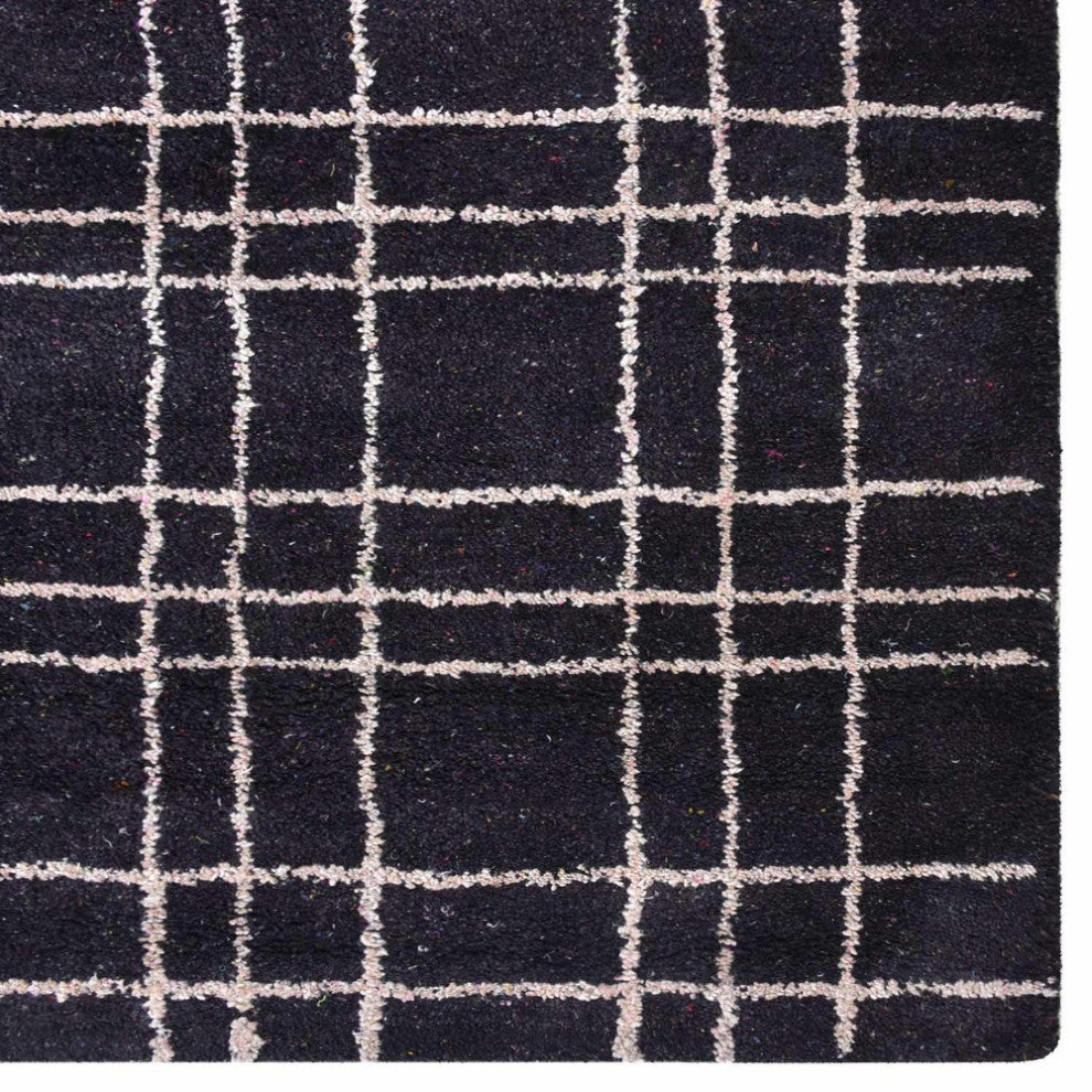 HAND KNOTTED LOOM SILK ECO-FRIENDLY RUGS-5'x8',Rectangle,Black Beige,Geometric