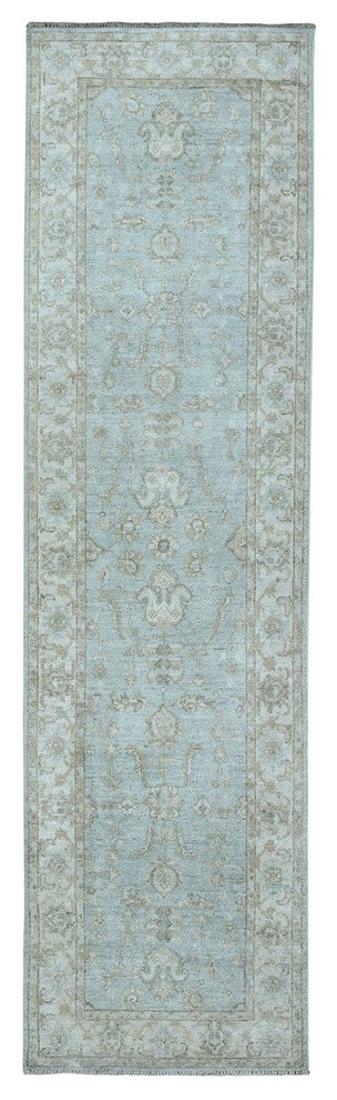White Wash Peshawar Pure Wool Hand-Knotted Runner Oriental Rug, 2'7" x 9'9"