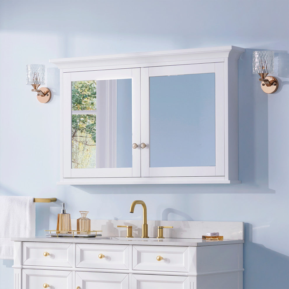 Handmade Solid Wood Medicine Cabinet with Ample Storage Space in White, 48"x30" Double Doors