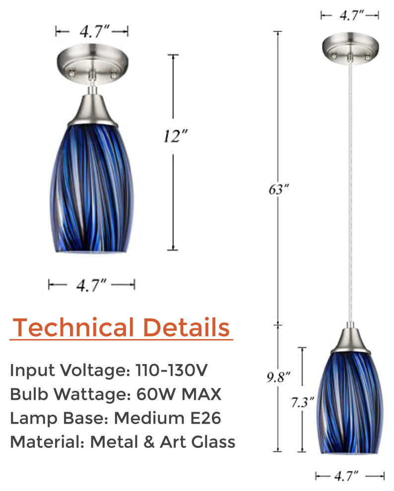 Dark Blue kitchen ceiling light Glass sink light modern mini art hand light