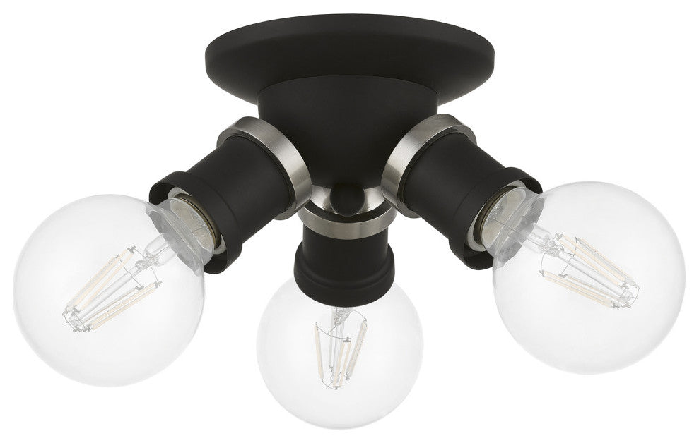 Lansdale 3 Light Black With Brushed Nickel Accents Flush Mount