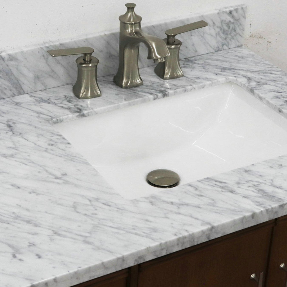 37" Single Vanity, Walnut Finish With White Carrara