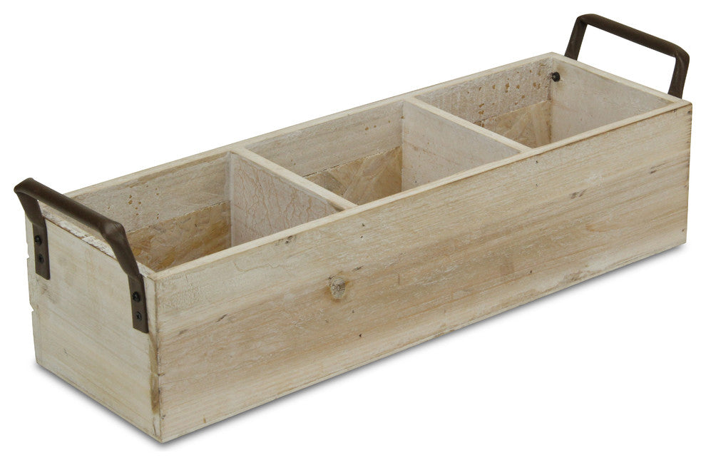 Rectangular Wood Storage, 3-Compartment, Light Brown