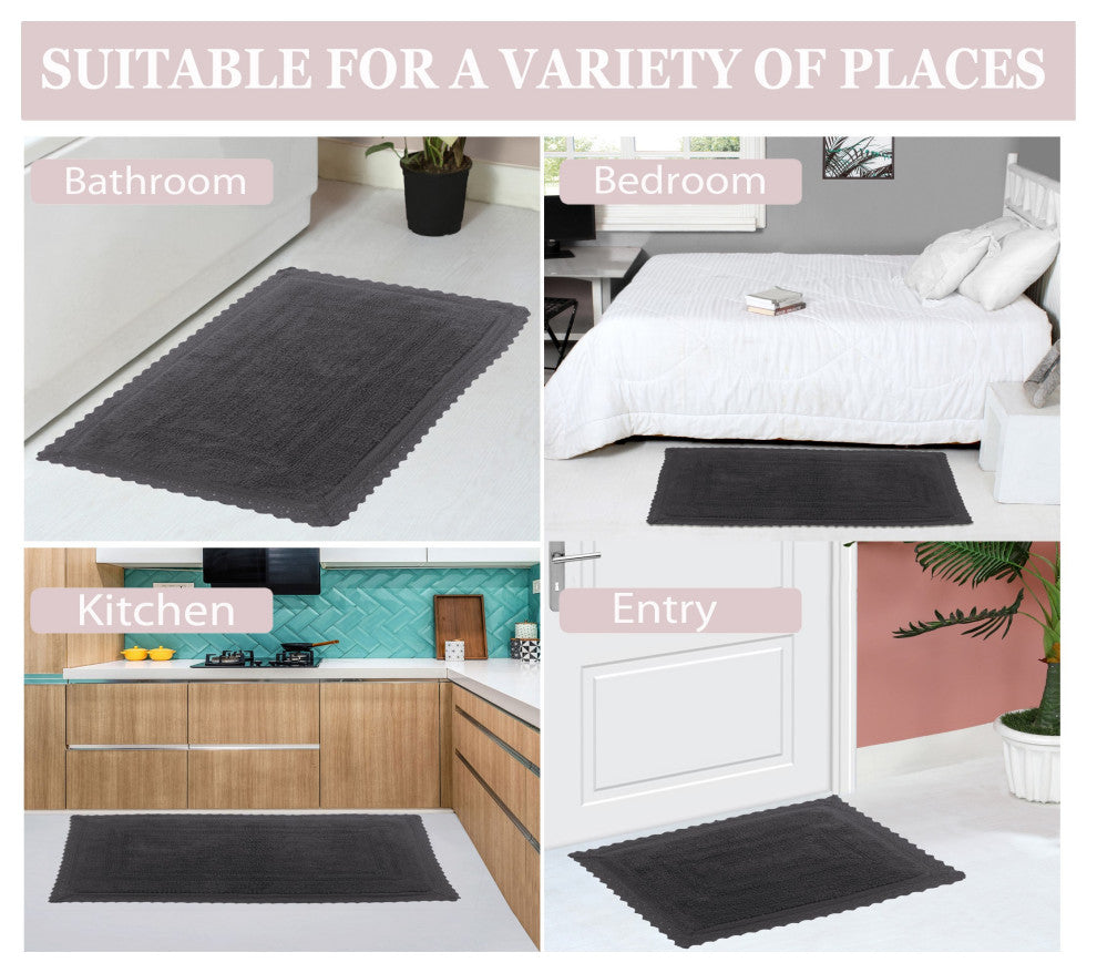 Opulent Reversible Bath Rug Set, Mat Non Slip, 17x24 Rectangle, Gray