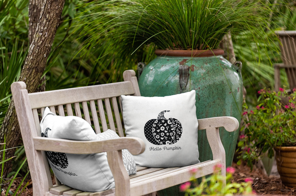 Hello Pumpkin Indoor/Outdoor Throw Pillow, Black, 20"x20"