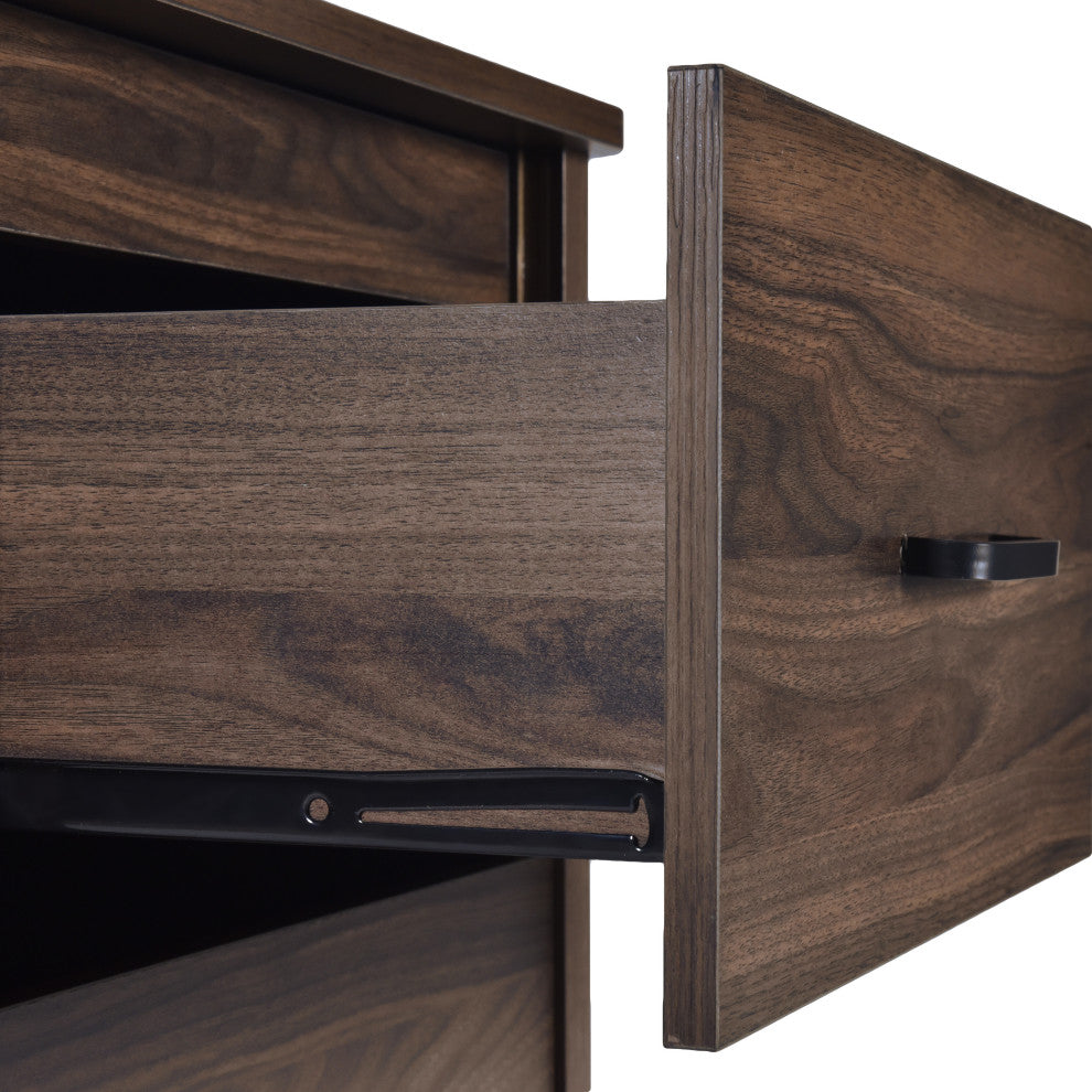 Titeca Contemporary 2 Drawer Nightstand, Medium Brown