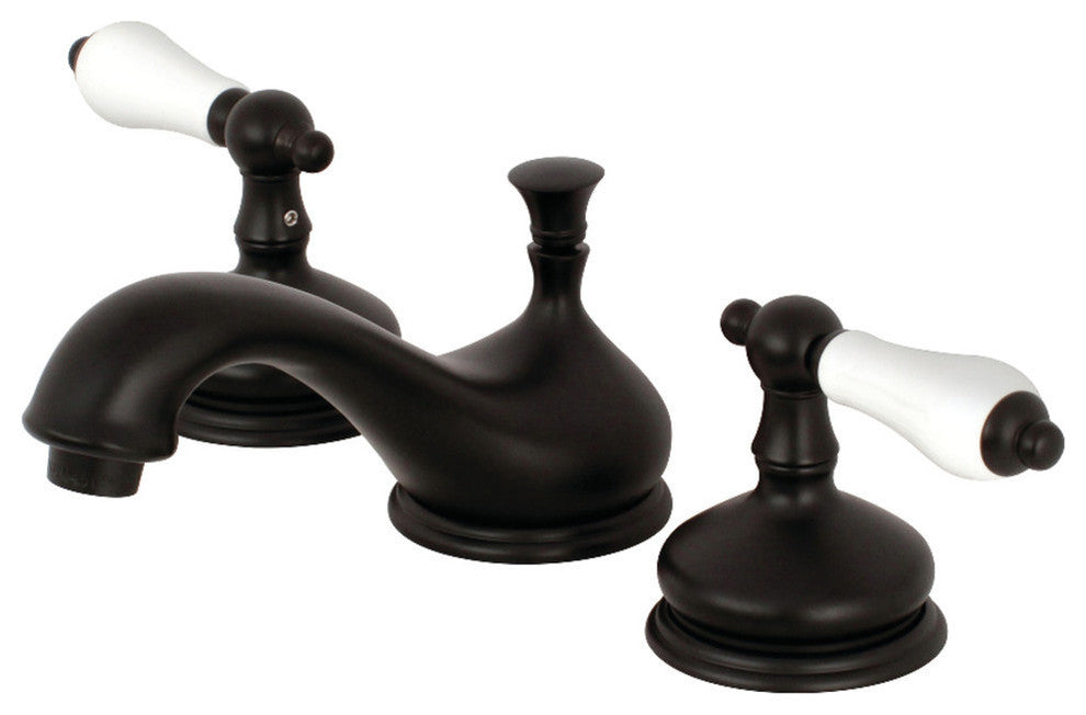 Kingston Brass Widespread Bathroom Faucet With Brass Pop-Up, Matte Black