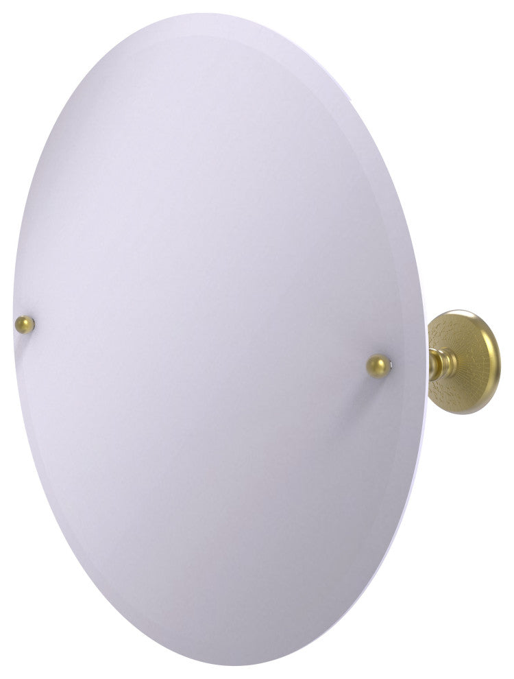Frameless Round Beveled Edge Tilt Mirror, Satin Brass