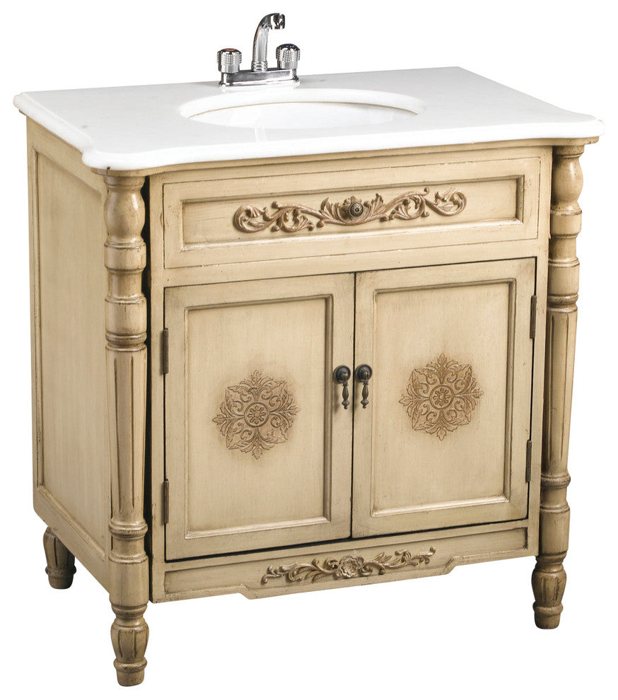 Off White Vanity Sink With White Marble