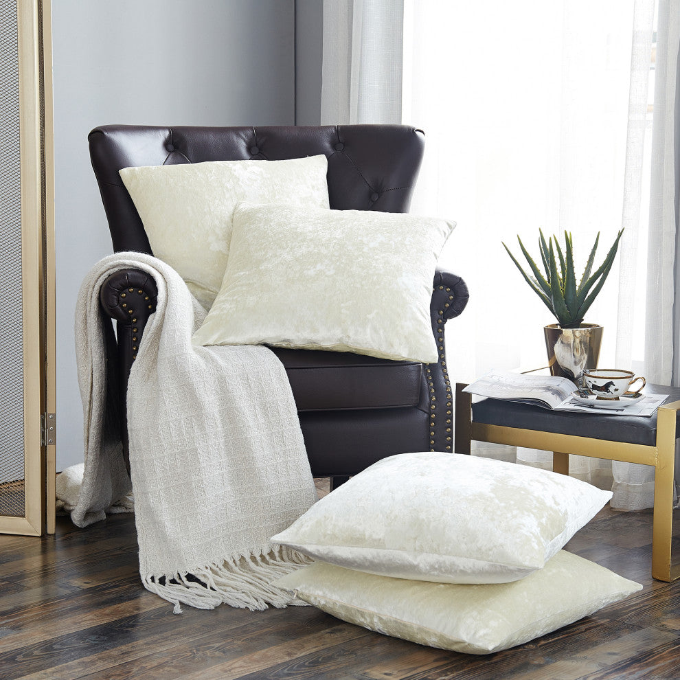 Crushed Velvet Pillow Cover 4 Piece Set, Gardenia, 20" X 20"