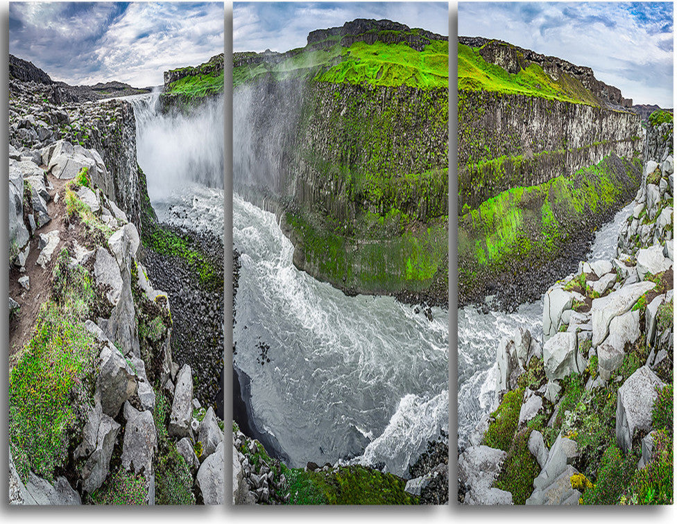 "Green Mountains With Waterfall" Metal Wall Art, 3 Panels, 36"x28"