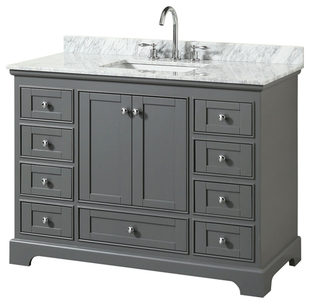 Wyndham Collection WCS202048SCMUNSMXX Deborah 48" - Dark Gray / White Carrara