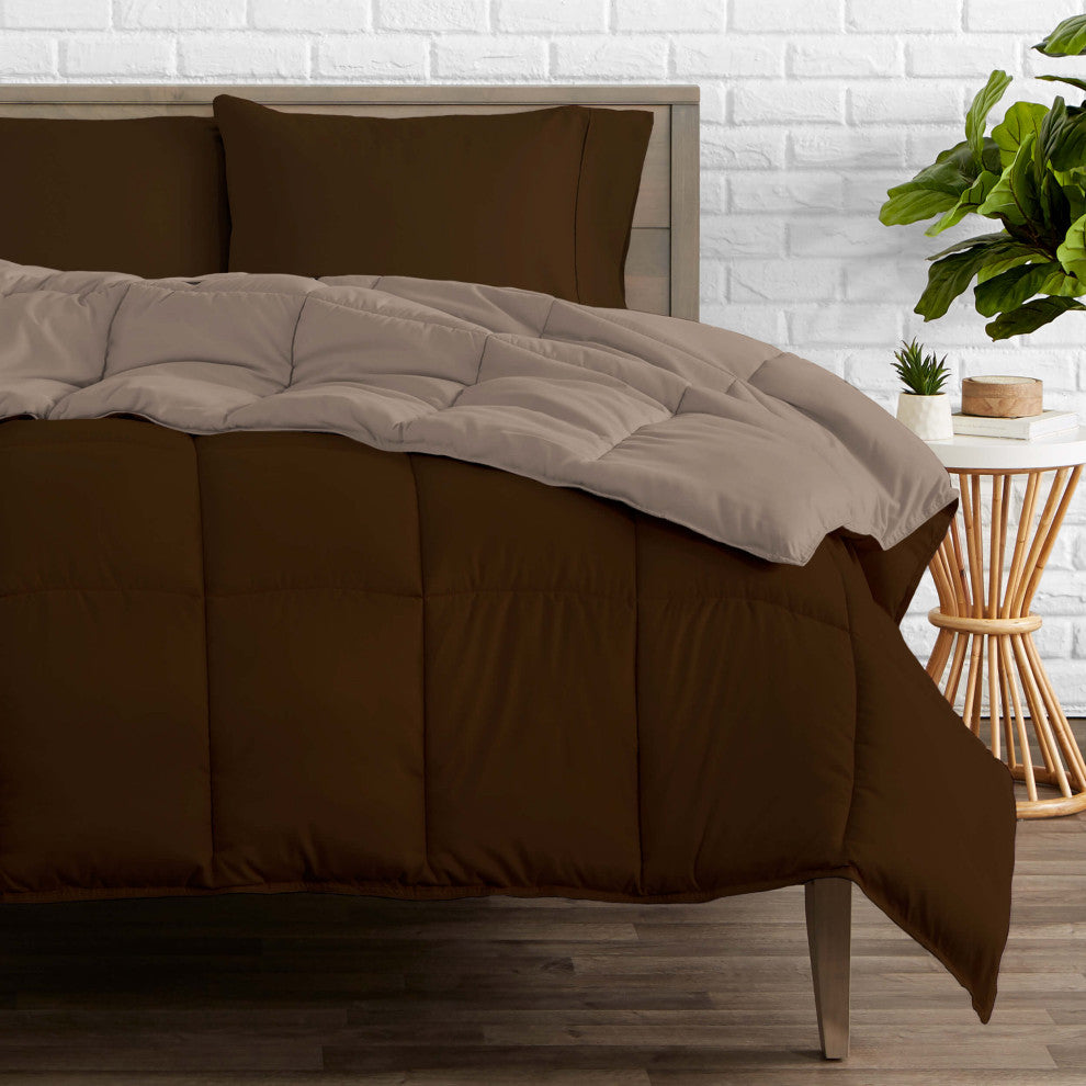 Bare Home Reversible Bed-in-a-Bag, Cocoa/Taupe, Cocoa, King