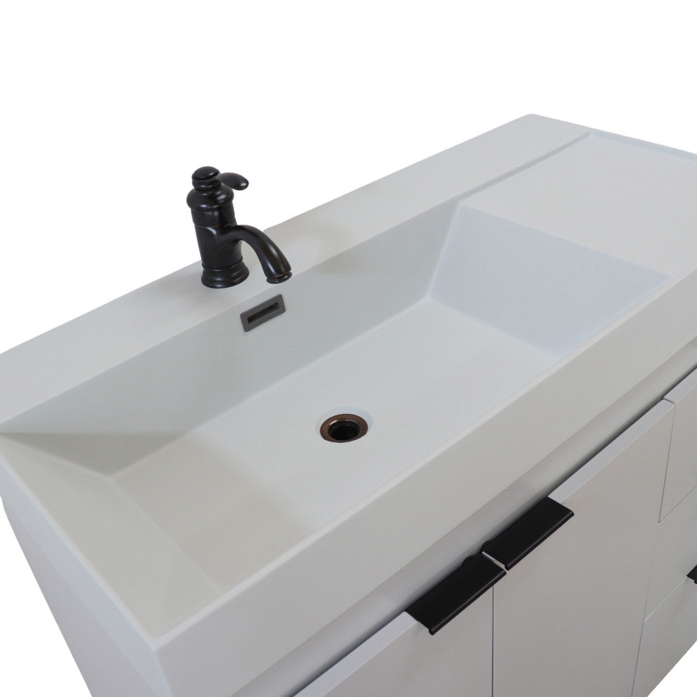 39" Single Sink Vanity, French Gray With Light Gray Composite Granite Top