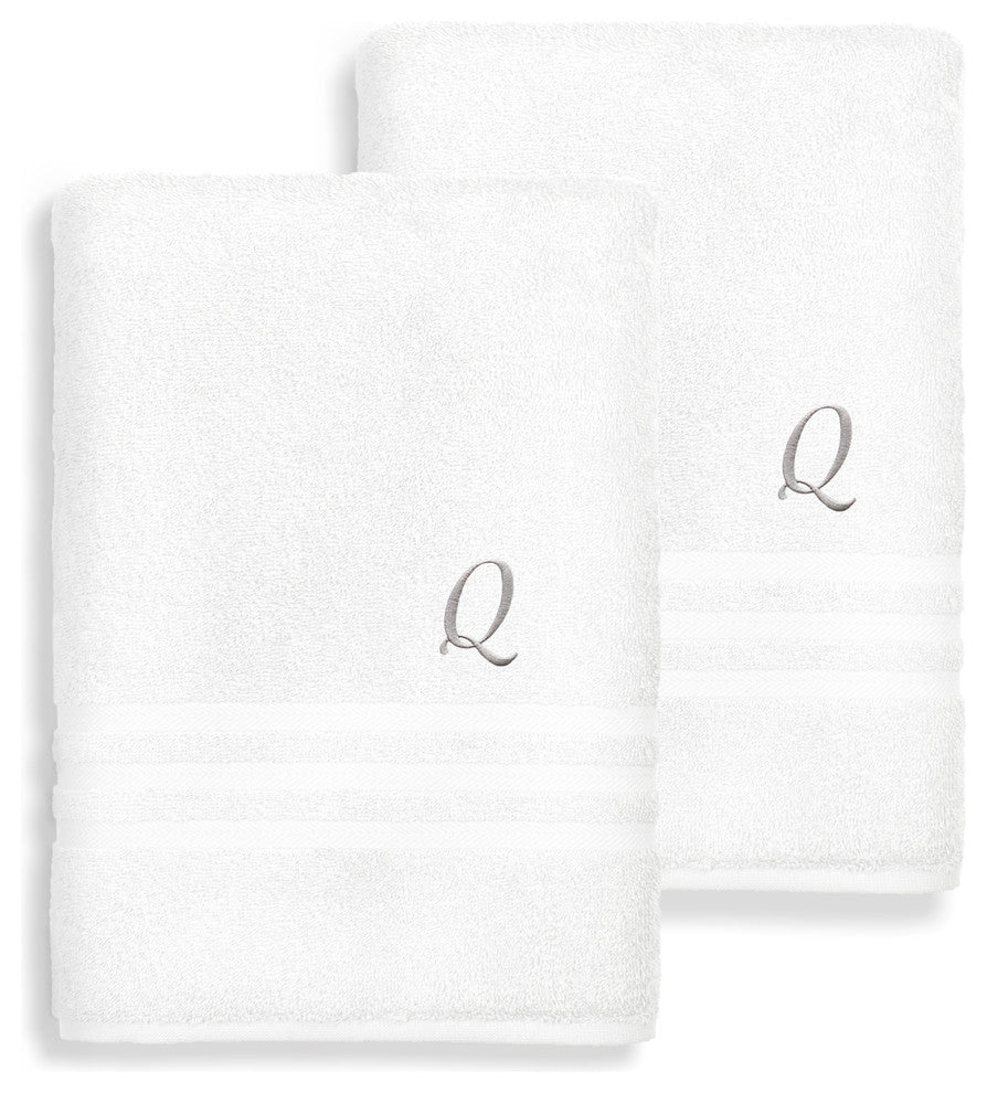 Denzi Bath Sheets With Monogrammed Letter, Set of 2, Q