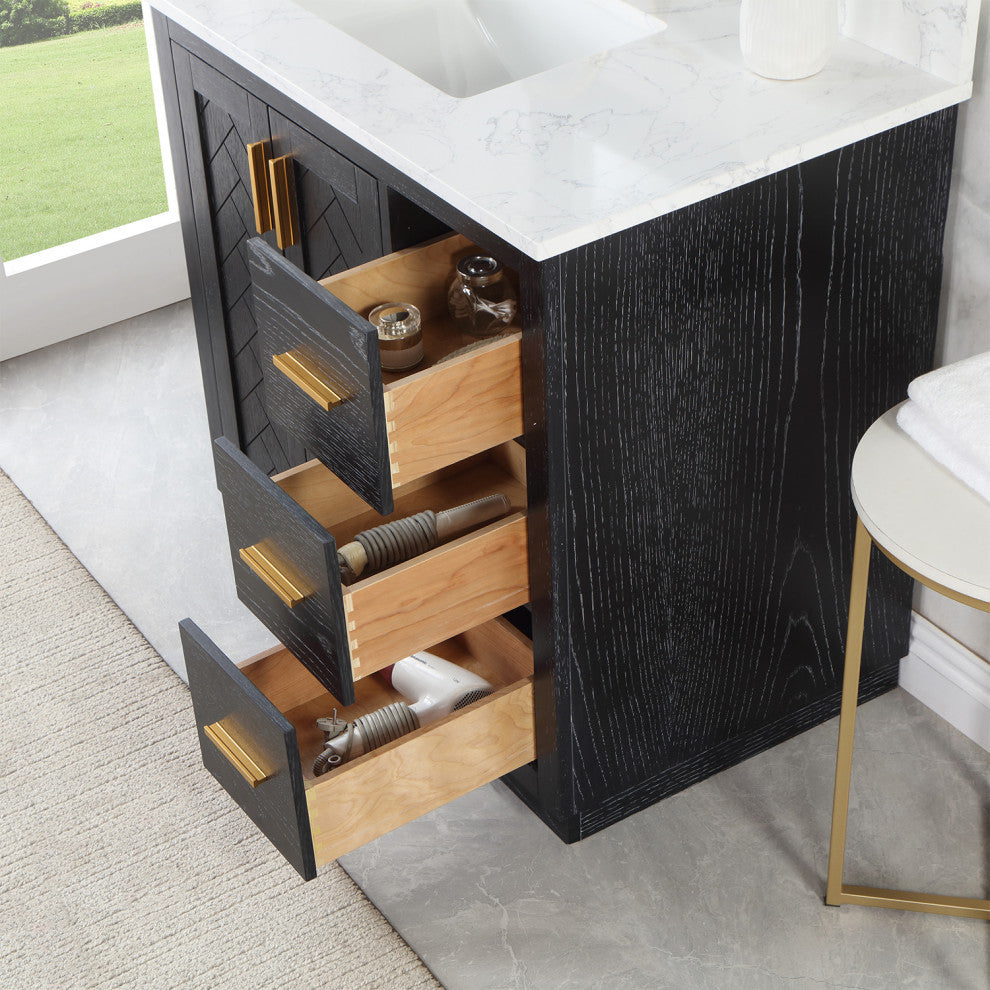 Altair Gazsi Black Oak Bathroom Vanity Set, 36", With Mirror