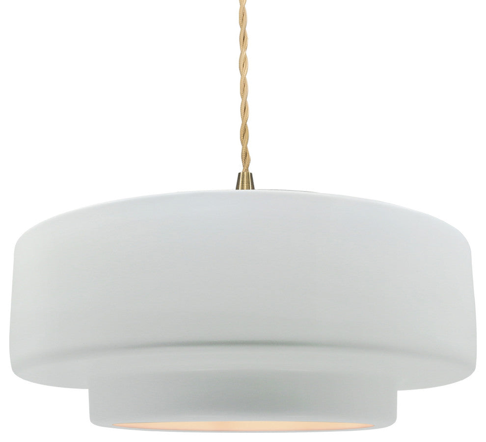 Radiance Large Tier Pendant, Gloss White Frame, Brushed Brass, LED, Beige