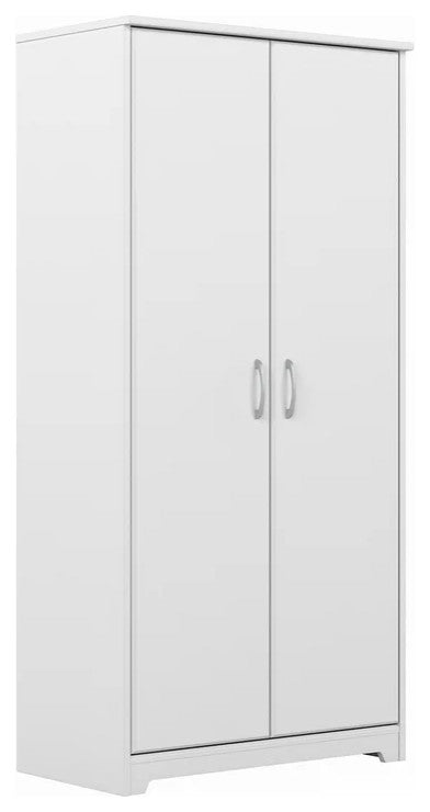 Transitional Storage Cabinet, Wooden Frame With Adjustable Shelves, White
